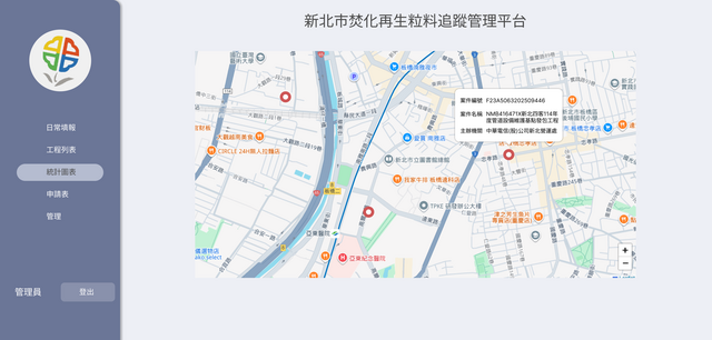 圖資系統顯示焚化再生粒料使用於工程資訊